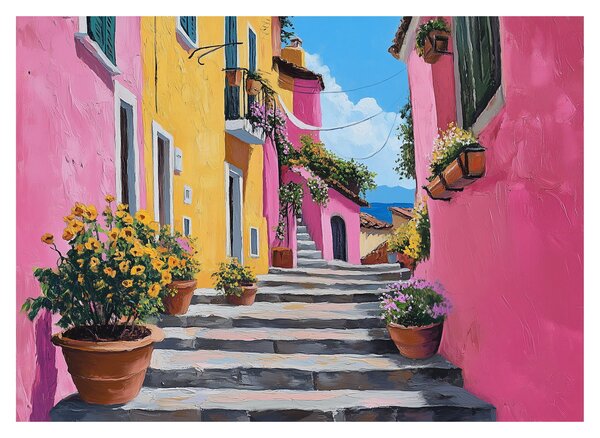Sklenený obraz - Ružová ulička (70x50 cm)