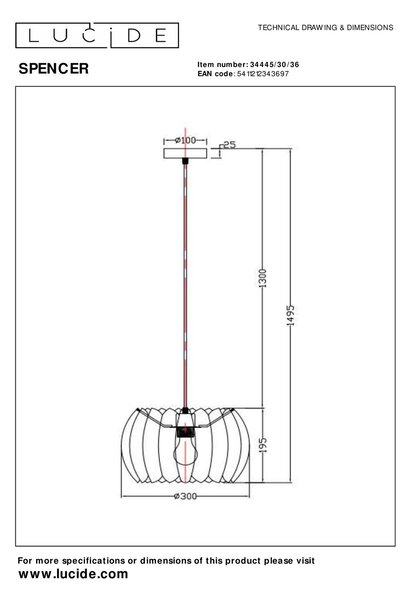 Lucide L344453036 závesné stropné svietidlo SPENCER E27