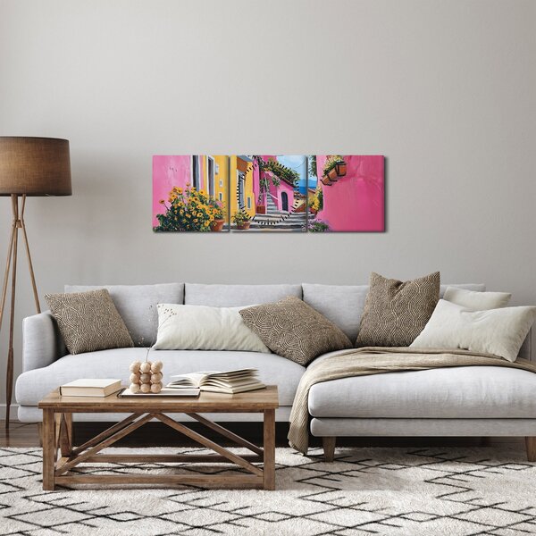 Obraz - Ružová ulička (s hodinami) (90x30 cm)