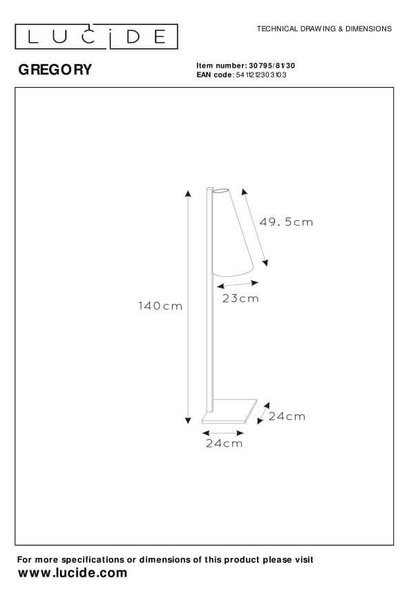Lucide L307958130 stojacia lampa GREGORY E27