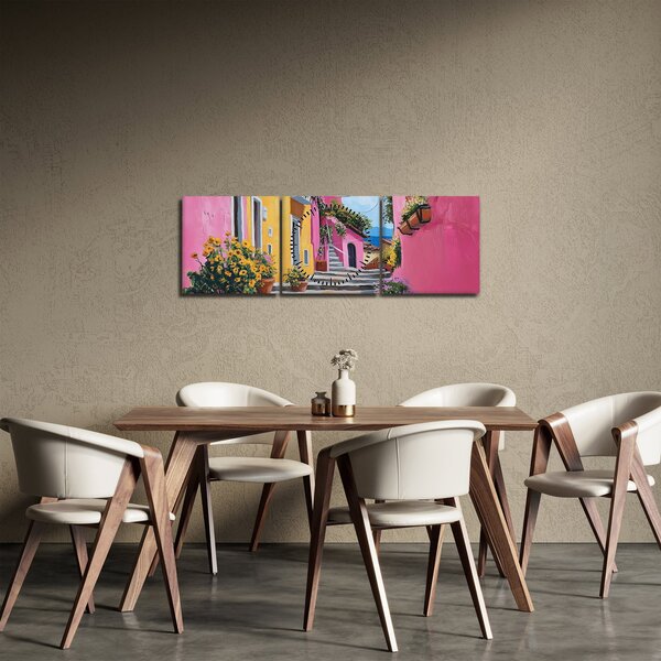 Obraz - Ružová ulička (s hodinami) (90x30 cm)