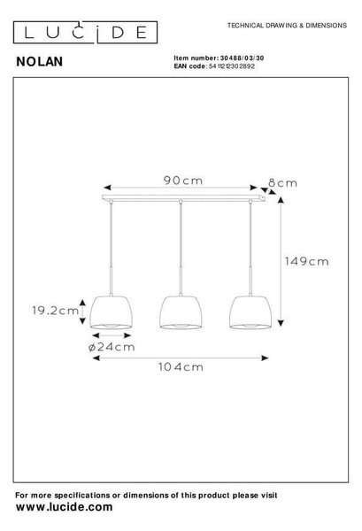 Lucide L304880330 závesné stropné svietidlo NOLAN E27