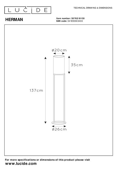 Lucide L307628130 stojacia lampa HERMAN E27