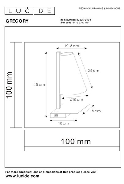 Lucide L302950130 nástenné svietidlo GREGORY E27
