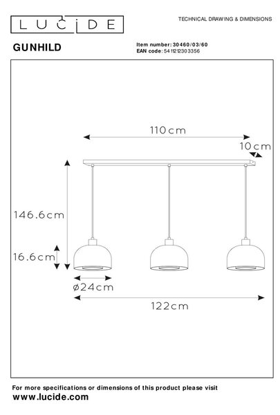 Lucide L304600360 závesné stropné svietidlo GUNHILD E27