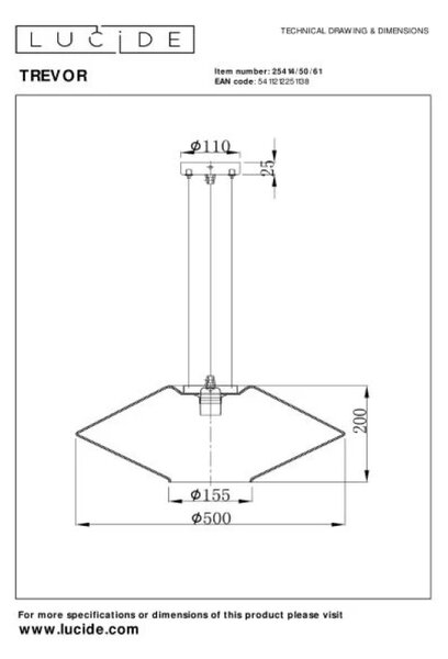 Lucide L254145061 závesné stropné svietidlo TREVOR E27