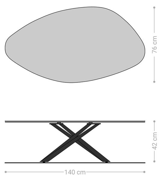 DELIFE Konferenčný stolík Edge organický 140x76 cm keramika Laminam® Noir Desir hnedá Sarity kov čierna