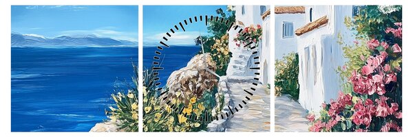 Obraz - Ulička pri mori (s hodinami) (90x30 cm)