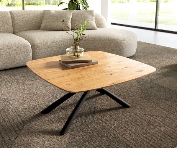 DELIFE Konferenčný stolík Edge zaoblený tvar 90x90 cm dub prírodný švajčiarska hrana Sarity kov čierna