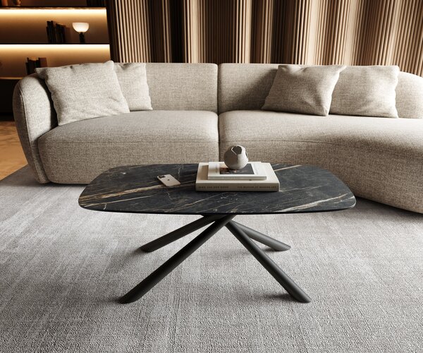 DELIFE Konferenčný stolík Edge zaoblený tvar 100x50 cm keramika Laminam® Noir Desir hnedá Sarity kov čierna