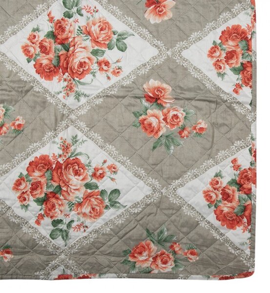 Šedý prehoz na dvojlôžko s kvetinovým motívom Flowery - 240*260 cm - Clayre & Eef