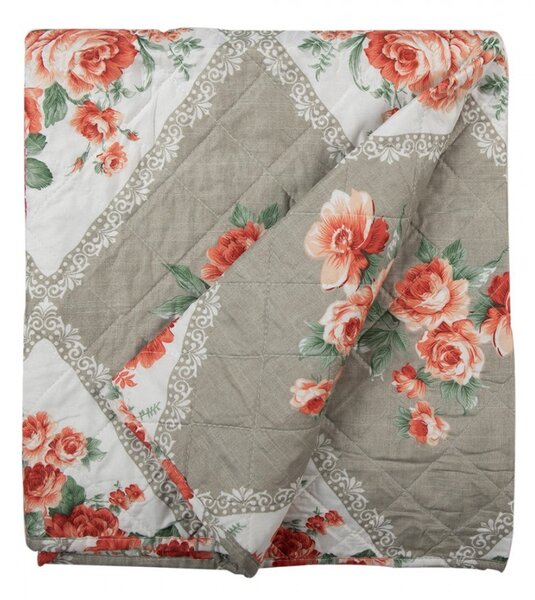 Šedý prehoz na dvojlôžko s kvetinovým motívom Flowery - 240*260 cm - Clayre & Eef