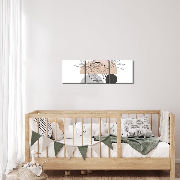 Obraz - Line art kvety N⁰2 (s hodinami) (90x30 cm)