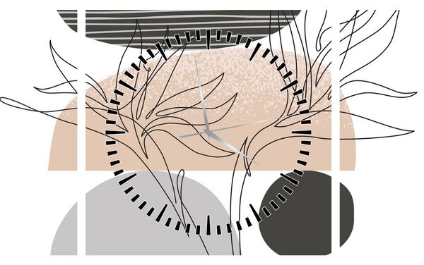 Obraz - Line art kvety N⁰2 (s hodinami) (90x30 cm)