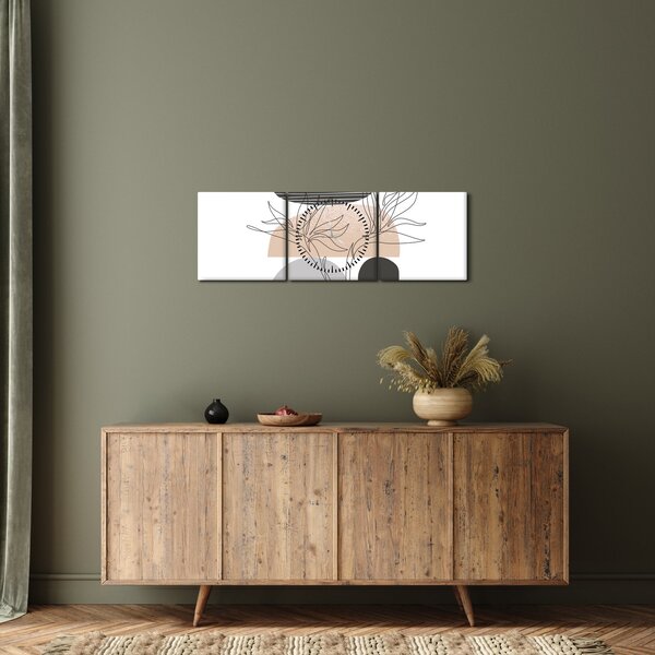 Obraz - Line art kvety N⁰2 (s hodinami) (90x30 cm)
