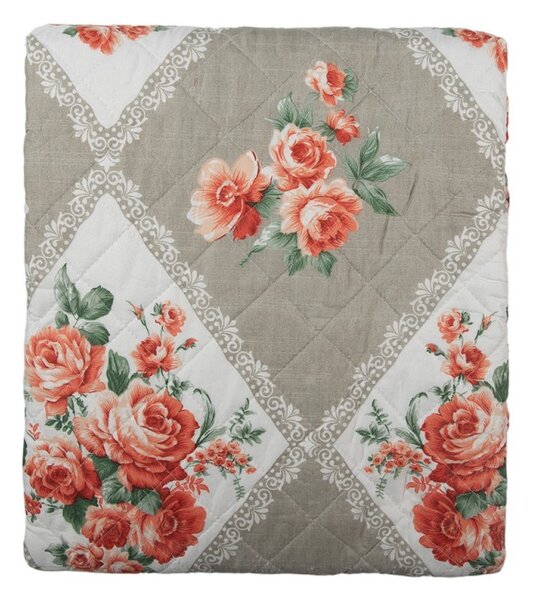 Šedý prehoz na dvojlôžko s kvetinovým motívom Flowery - 240*260 cm - Clayre & Eef