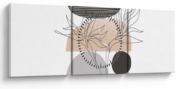 Obraz - Line art kvety N⁰2 (s hodinami) (90x30 cm)