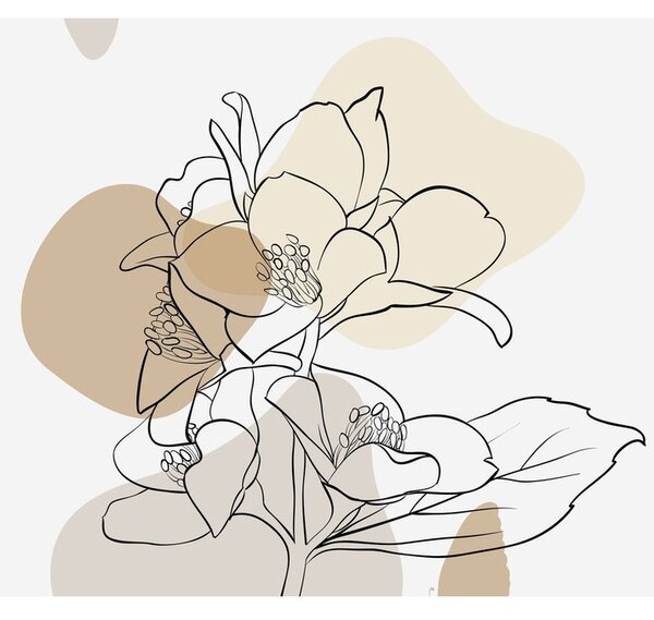 Obraz - Béžové kvety s motýľom N⁰1 (120x50 cm)