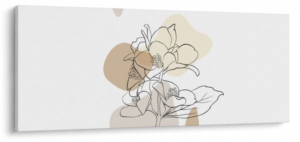 Obraz - Béžové kvety s motýľom N⁰1 (120x50 cm)