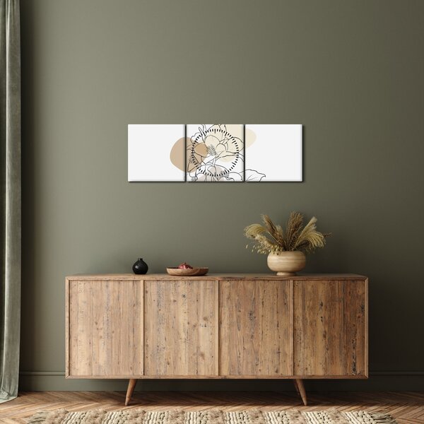 Obraz - Béžové kvety s motýľom N⁰1 (s hodinami) (90x30 cm)