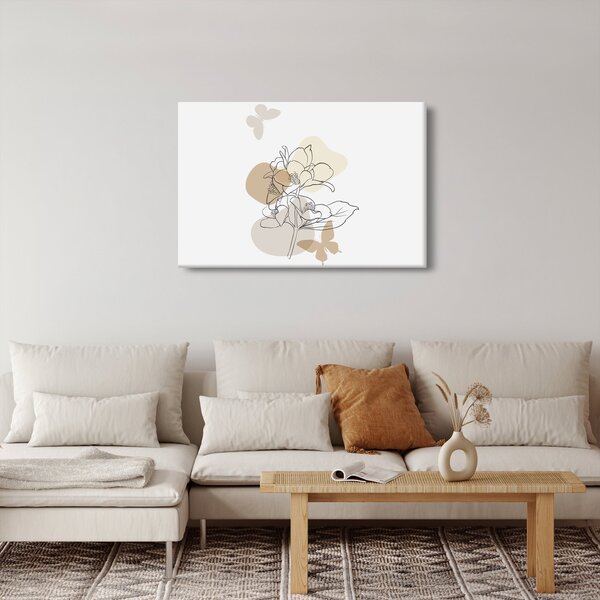 Obraz - Béžové kvety s motýľom N⁰1 (90x60 cm)