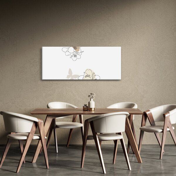 Obraz - Béžové kvety s motýľom N⁰2 (120x50 cm)