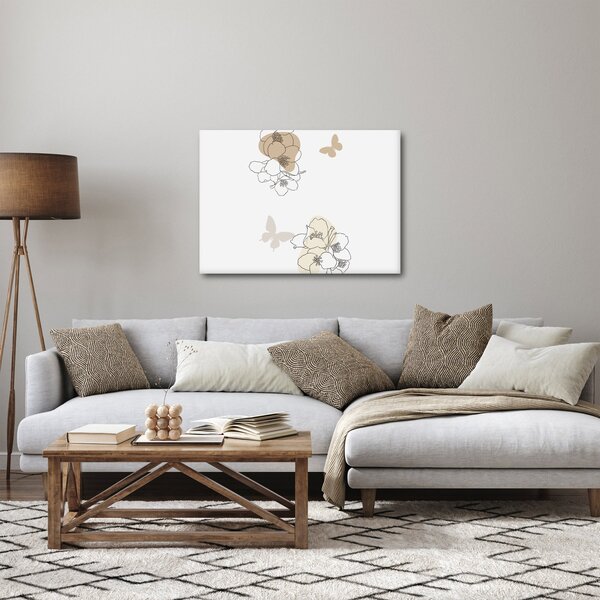 Obraz - Béžové kvety s motýľom N⁰2 (70x50 cm)