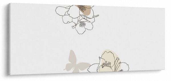Obraz - Béžové kvety s motýľom N⁰2 (120x50 cm)