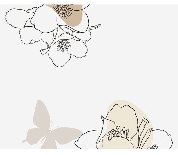 Obraz - Béžové kvety s motýľom N⁰2 (120x50 cm)