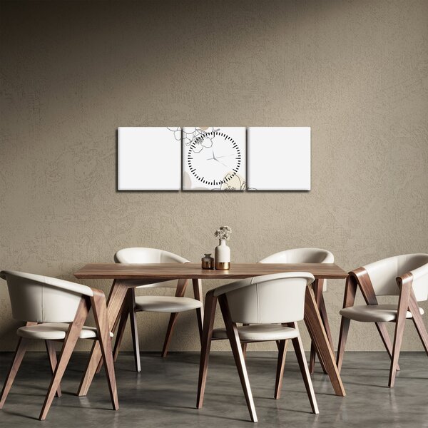 Obraz - Béžové kvety s motýľom N⁰2 (s hodinami) (90x30 cm)