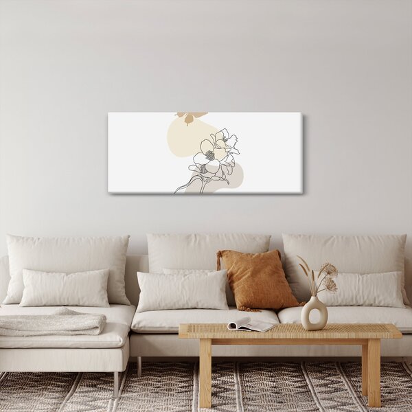 Obraz - Béžové kvety s motýľom N⁰3 (120x50 cm)