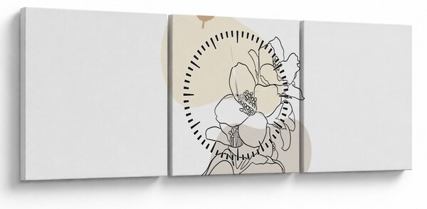 Obraz - Béžové kvety s motýľom N⁰3 (s hodinami) (90x30 cm)