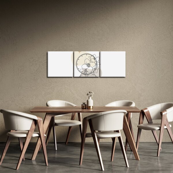 Obraz - Béžové kvety s motýľom N⁰3 (s hodinami) (90x30 cm)
