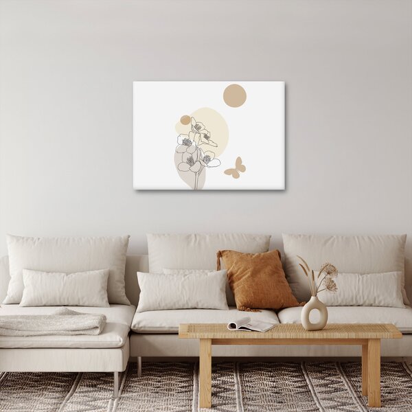 Obraz - Béžové kvety s motýľom N⁰4 (70x50 cm)