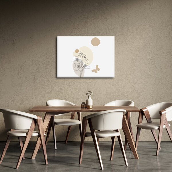 Obraz - Béžové kvety s motýľom N⁰4 (70x50 cm)