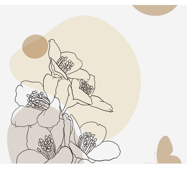 Obraz - Béžové kvety s motýľom N⁰4 (120x50 cm)