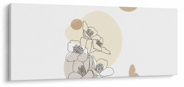 Obraz - Béžové kvety s motýľom N⁰4 (120x50 cm)