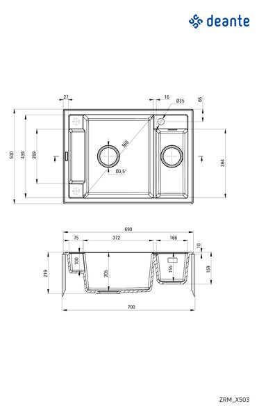 Deante Drez Magnetic 1,5 komory, granit - ZRM T503 antracit metalic