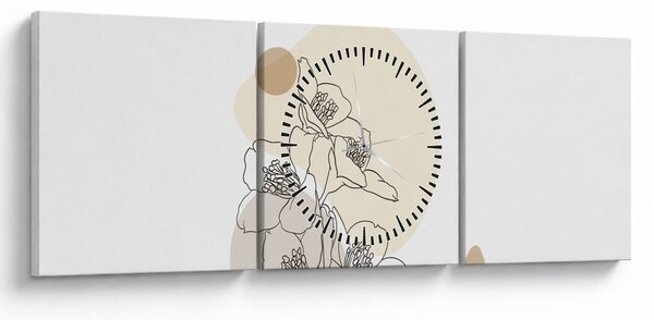 Obraz - Béžové kvety s motýľom N⁰4 (s hodinami) (90x30 cm)
