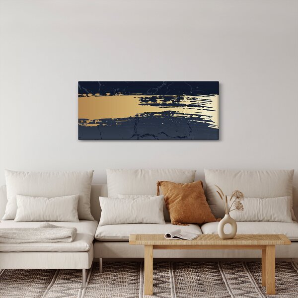Obraz - Modrá a zlatá abstrakcia N⁰2 (120x50 cm)