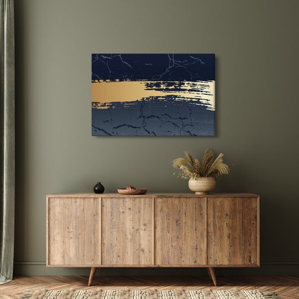 Obraz - Modrá a zlatá abstrakcia N⁰2 (90x60 cm)