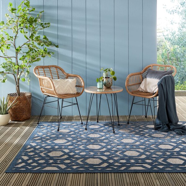 Flair Rugs , Kusový koberec Piatto Oro Blue – na von aj na doma, 120x170, modrá, chodba / predsieň