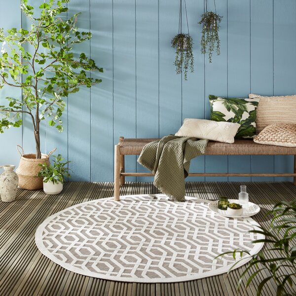 Flair Rugs , Kusový koberec Piatto Mondo Natural kruh – na von aj na doma, 160x160 (priemer) kruh, béžová, chodba / predsieň