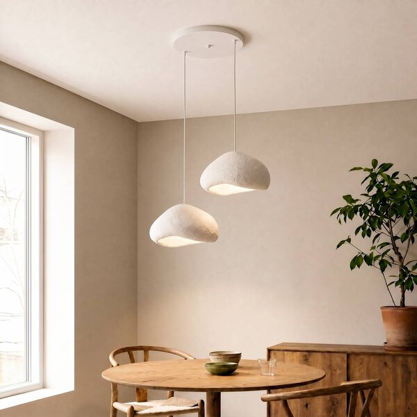 Opviq Závesné svietidlo Lora, biele, šírka 94 cm, 2-pl., sklolaminát, E27, Biela / opálová, Obývacia izba / jedáleň, Plast, Moderný, Závesné svietidlo