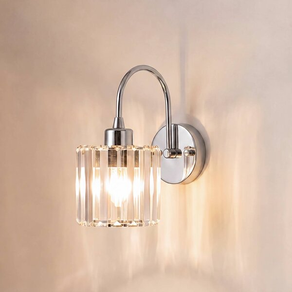 Opviq Nástenné svetlo Yakops, chrómová, Ø 13 cm, sklo/kov, E14, Chrómová / strieborná, Obývacia izba / jedáleň, Sklo, Nástenné svietidlo