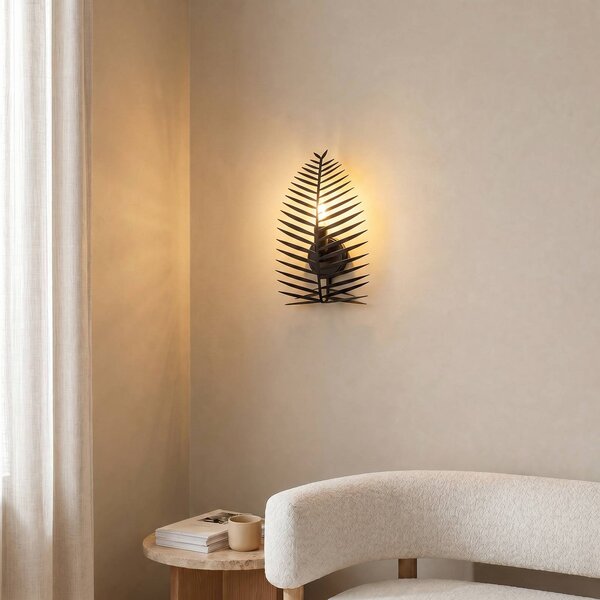 Opviq Nástenné svetlo LEAF, čierna, výška 30 cm, kov, E14, Čierna, Obývacia izba / jedáleň, kov, Moderný