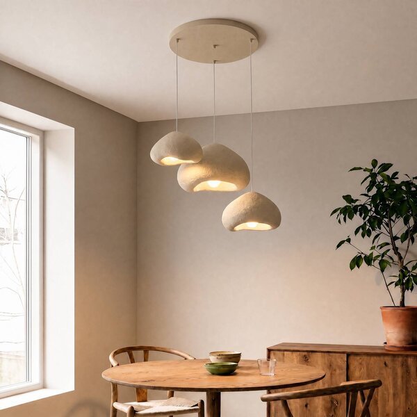 Opviq Závesné svietidlo Lora, béžové, Ø 82 cm, 3-pl., sklolaminát, E27, Krémová / jantárovo žltá, Obývacia izba / jedáleň, Plast, Moderný, Závesné svietidlo