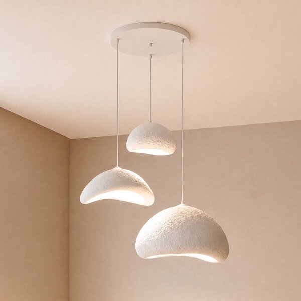 Opviq Závesné svietidlo LUNA, biele, Ø 82 cm, 3-pl., sklolaminát, E27, Biela / opálová, Obývacia izba / jedáleň, Plast, Moderný, Závesné svietidlo