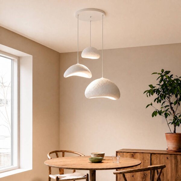 Opviq Závesné svietidlo LUNA, biele, Ø 82 cm, 3-pl., sklolaminát, E27, Biela / opálová, Obývacia izba / jedáleň, Plast, Moderný, Závesné svietidlo