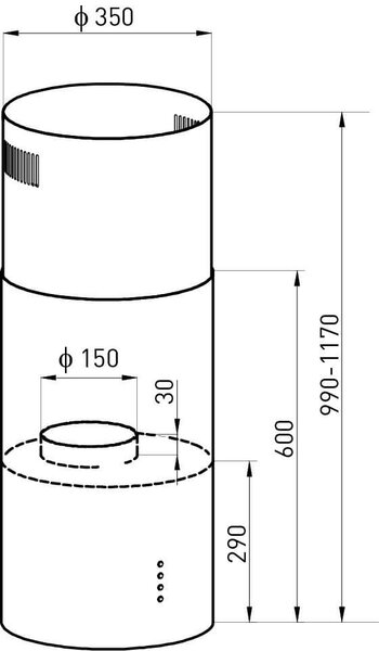 Novoterm Odsávač pár ostrovčekový Shadow 35 BL, čierna mat